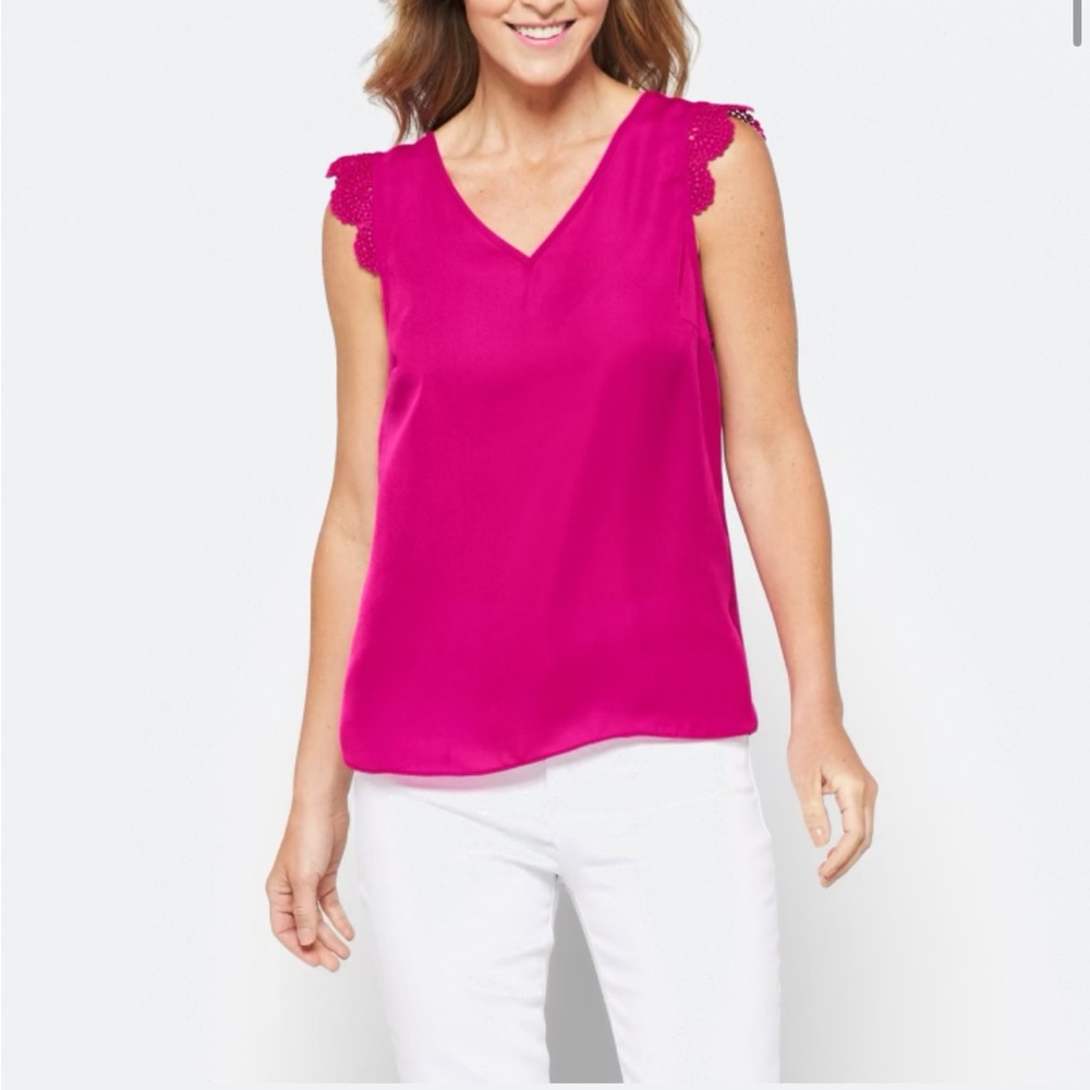 Elegant Fuchsia Lace-Trimmed Blouse